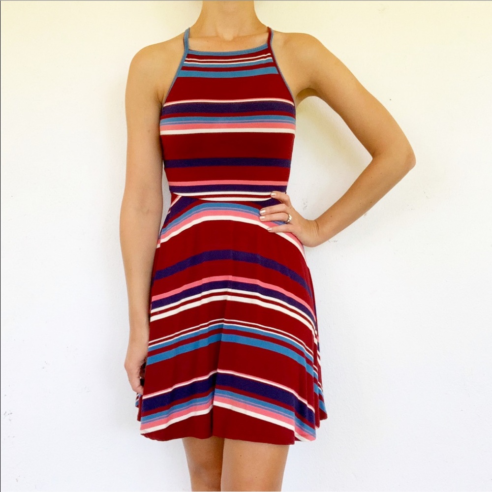 Hollister striped cutout lace up skater dress size XS